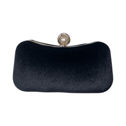 Velvet Black Evening  Cluth Bag With Pearl Clip