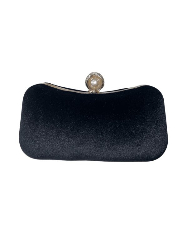 Velvet Black Evening  Cluth Bag With Pearl Clip