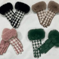 Checked Faux Fur Gloves