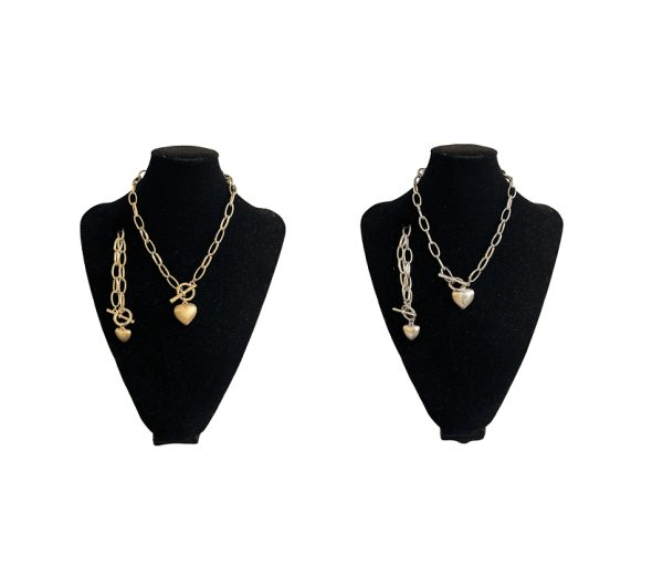 Heart Chain Necklace and Bracelet Set