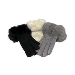 Line Detail Gloves with Faux Fur Cuff