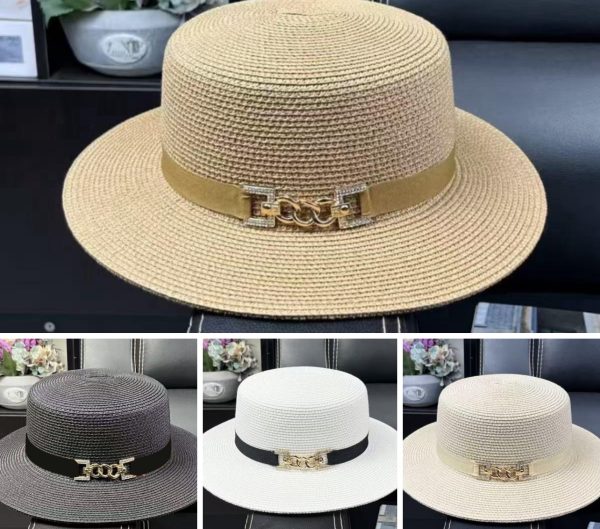 Summer Hat With Ribbon And Gold Diamonte Buckle