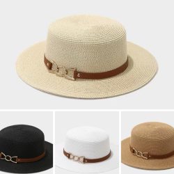Summer Hat With Leather Strap And Gold Buckle