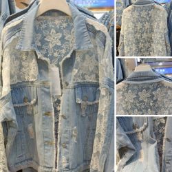 Denim Jacket With Sheer Lace Detail