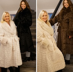 Flared Faux Fur Collar and Cuff Cable Coat