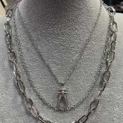 Three Chain Necklace Silver Drop