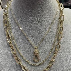 Three Chain Necklace Gold Drop