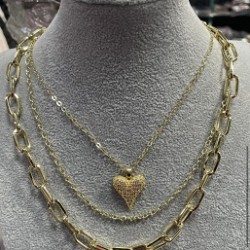 Three Chain necklace Gold Heart