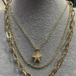 Three Chain Necklace Gold Star