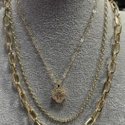 Three Chain Necklace Gold Large Stone