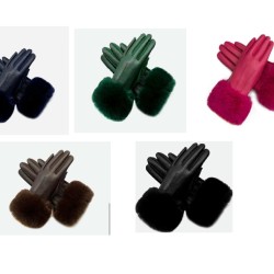 Faux leather faux fur cuff gloves