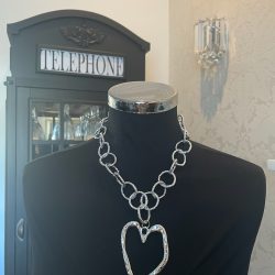 Silver Chunky Necklace with Large Heart Pendant
