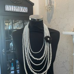 Multi-Layered Faux Pearl Necklace with Camellia Flower