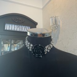 Crystal Choker with Black Camellia Flower