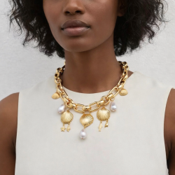 Chunky Gold Links, Shell Charms with Pearl Drops