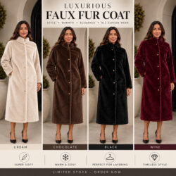 Luxurious Faux Fur Coat With Gold Buttons