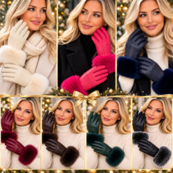 Luxury Faux Fur Cuff Gloves- Leather Look Finish